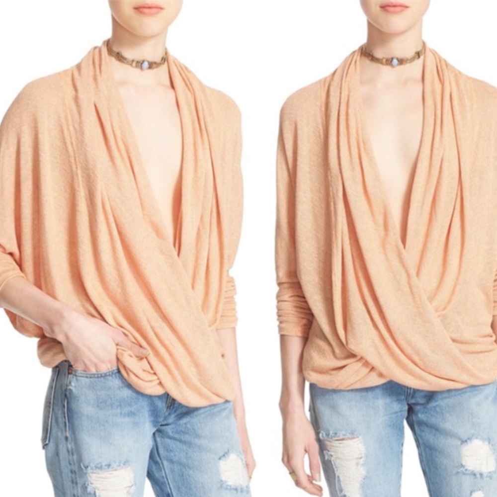 NWT Free People Drapey Wrap Front Knit Top Orange